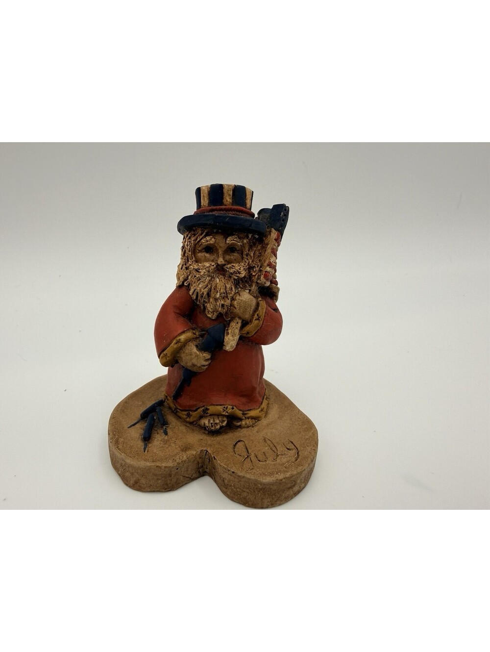 1990 Handmade Old World Wooden 4th Of July Santa 2.5”Painted Christmas Patriotic